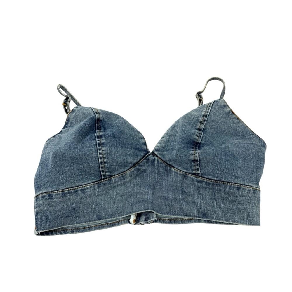 Shein Blue Denim Bra Top Zip Back Festival Rave Crop Bralette Size Large - Picture 2 of 10